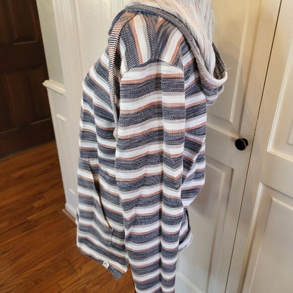 Gray/Brown Stripe Lightweight Hoodie Free Planet M Boho Hippie Coastal Beachy - Picture 6 of 7